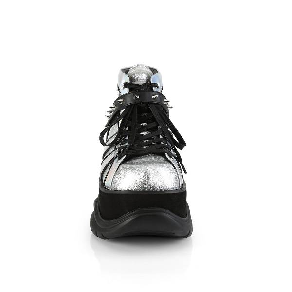 Demonia Men's Neptune-100 Platform Shoes - Silver Glitter/Hologram D4905-23US Clearance